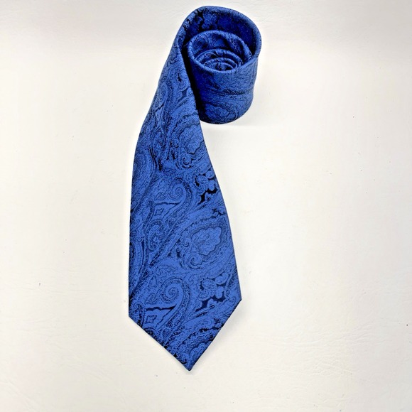 The Tie Bar Other - The Tie Bar Necktie Mens OS Blue Paisley Wool Silk Blend Classic Formal Dapper